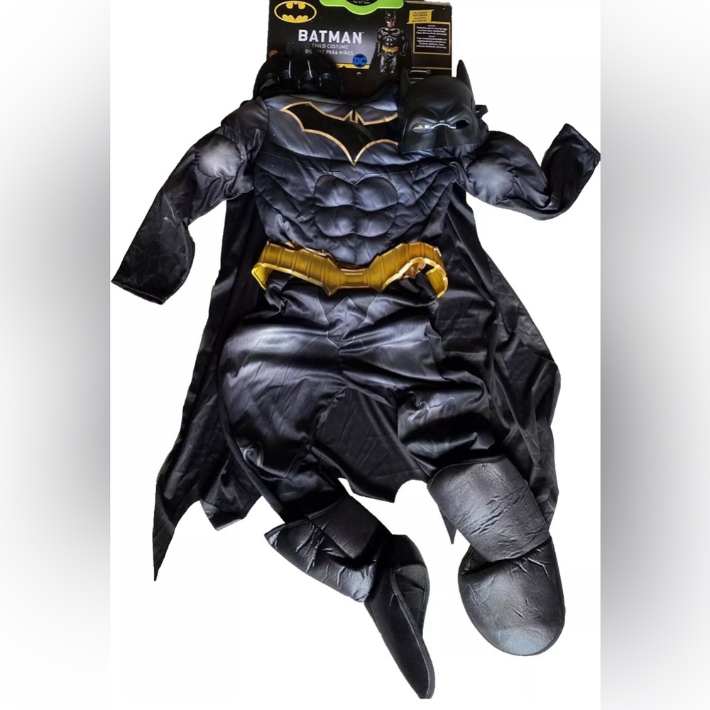 Batman Halloween Costume Boys Sz Med New -padded Jumpsuit, Foil Logo, Batarang +